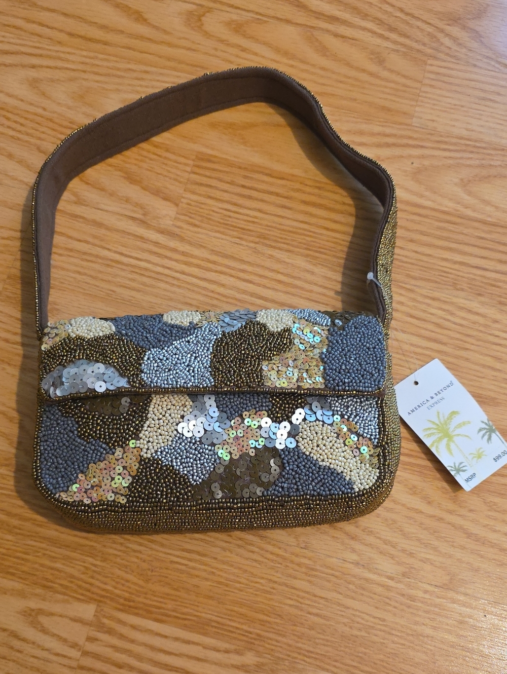 America & Beyond Beaded Sequin Shoulder Bag